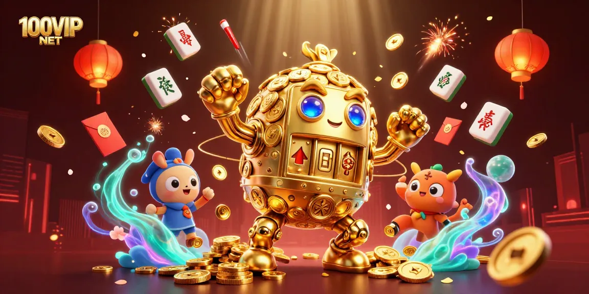 Experience excitement at 100VIP NET with a dazzling casino environment featuring a golden golem.