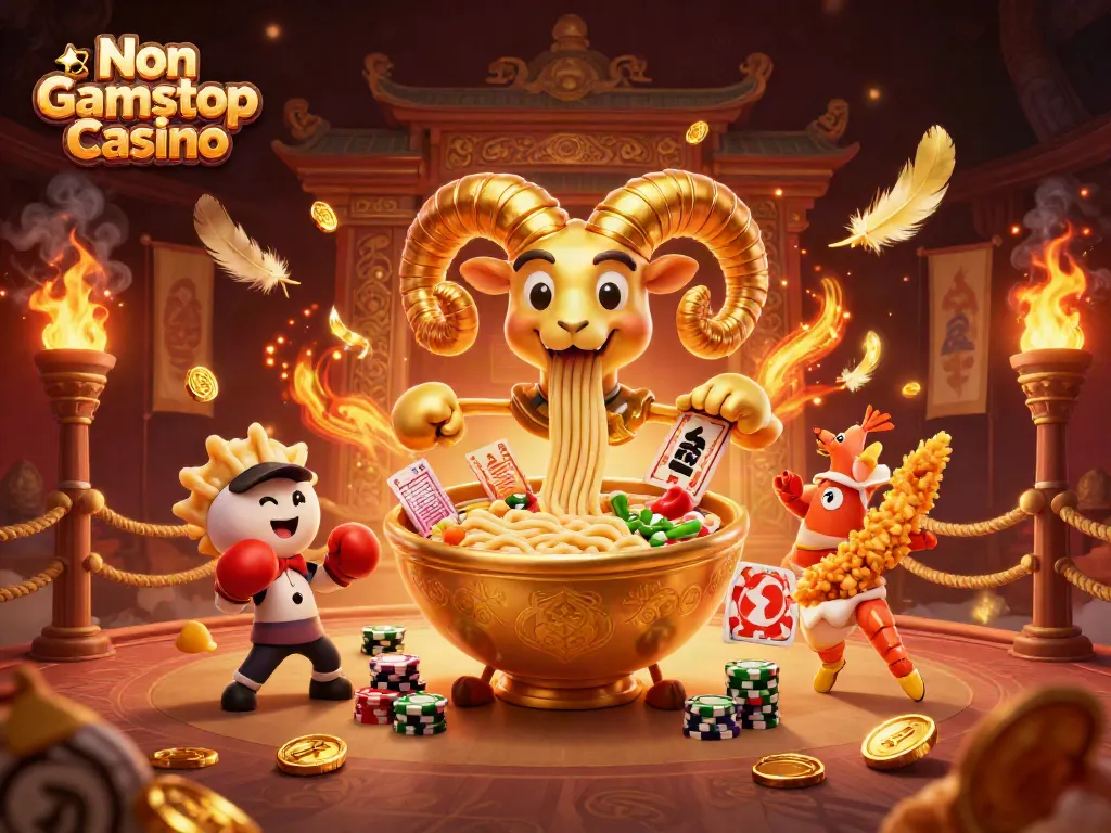 Engage with the Non Gamstop Casino experience through a vibrant 3D casino illustration featuring dynamic characters.