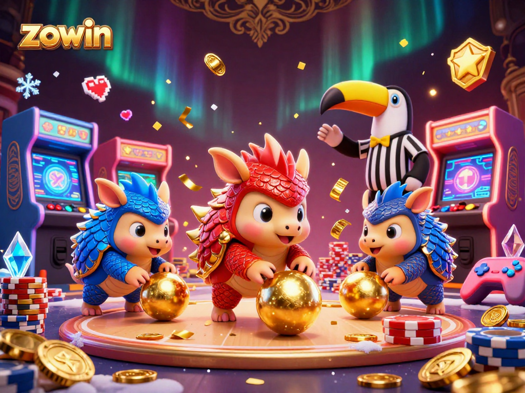 Experience thrilling jackpots and online fun with Zowin in this vibrant casino illustration.