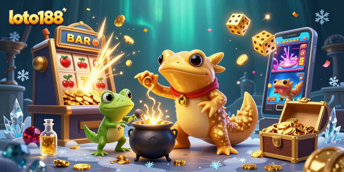 Experience excitement with loto188's vibrant casino scene featuring playful alchemist characters.
