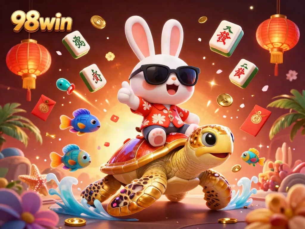 Experience the thrill of winning with 98win: A vibrant casino illustration showcasing exciting gaming elements.