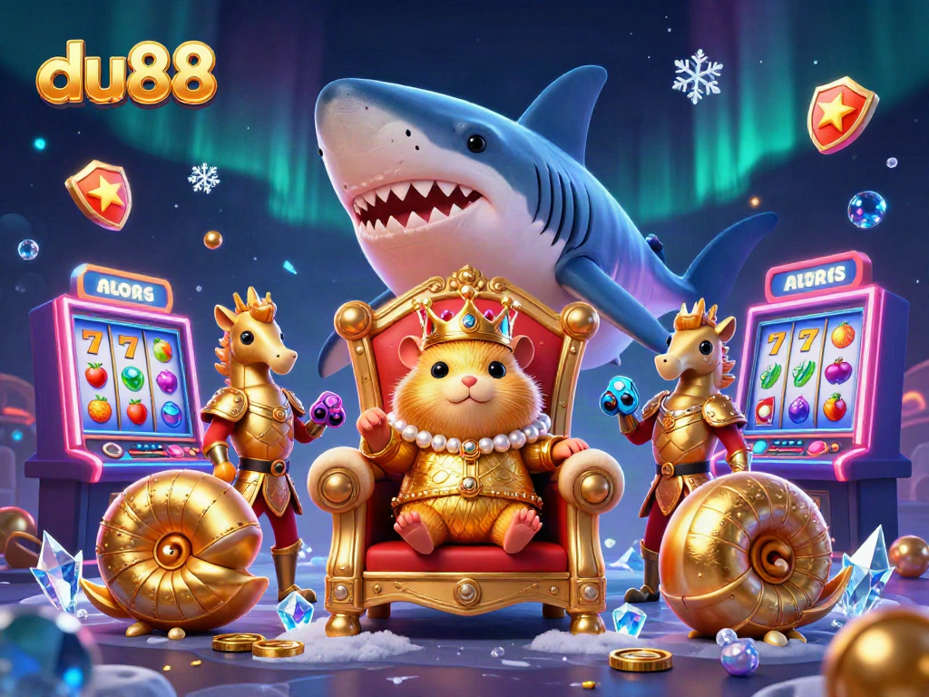 Engage with du88's exciting slot adventure featuring a golden hamster king and casino-themed elements.