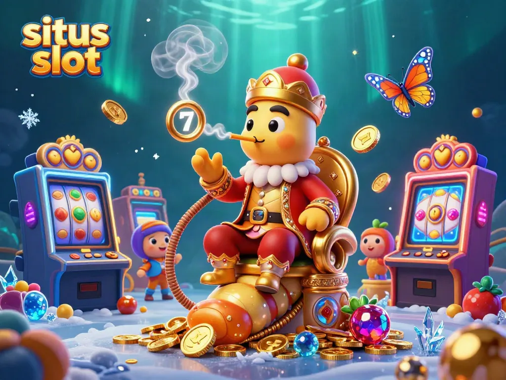Experience the thrill of situs slot with a vibrant 3D illustration of a caterpillar sultan and dynamic slots.