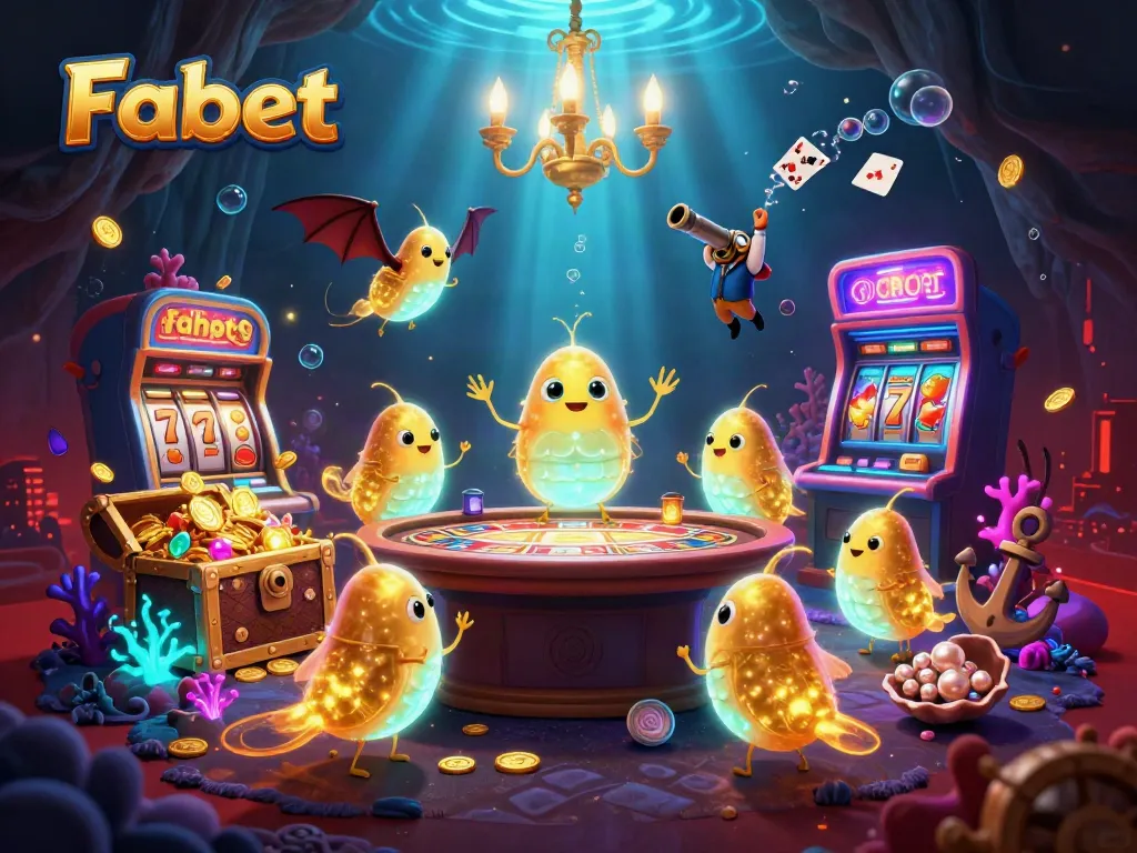 Fabet illuminates a vibrant casino scene with glowworms and dynamic slot elements.