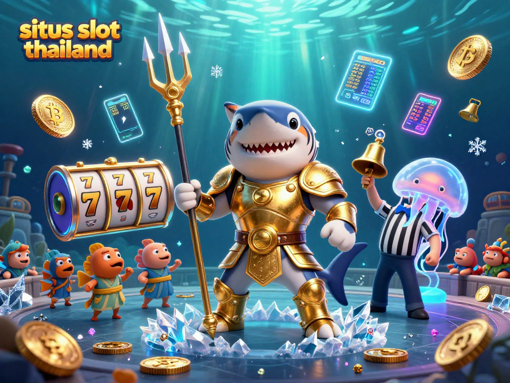 Experience the thrill of situs slot thailand with vibrant slot gaming imagery amidst an energetic underwater scene.