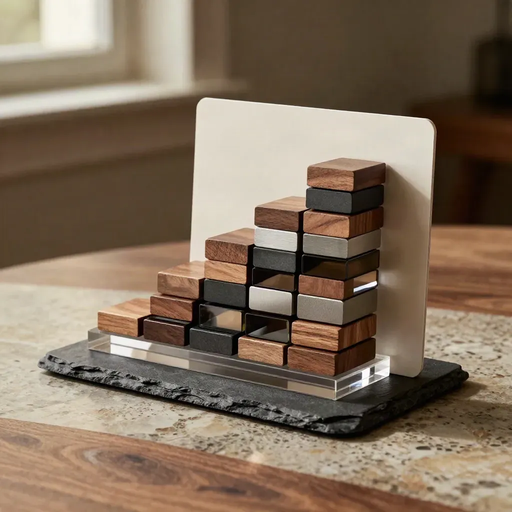 Layered growth tracking blocks on a clear riser over a dark base in soft studio light