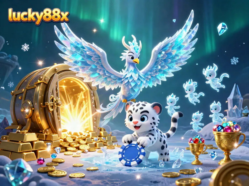 Engage with lucky88x as the ice phoenix and snow leopard unveil a treasure hunt in an enchanting casino atmosphere.