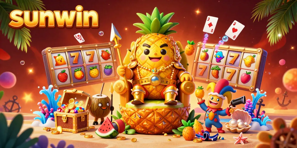 Experience winning fun at sunwin casino with a vibrant scene of slots and treasure chests.