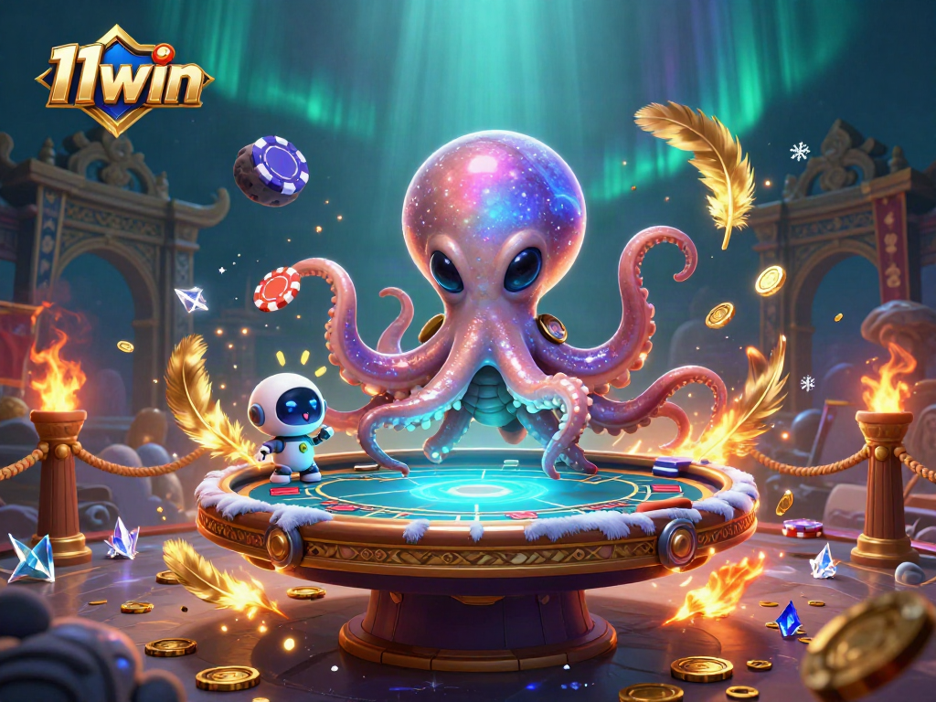 Engage in thrilling gambling action at 11win with a vibrant 3D alien casino scene.