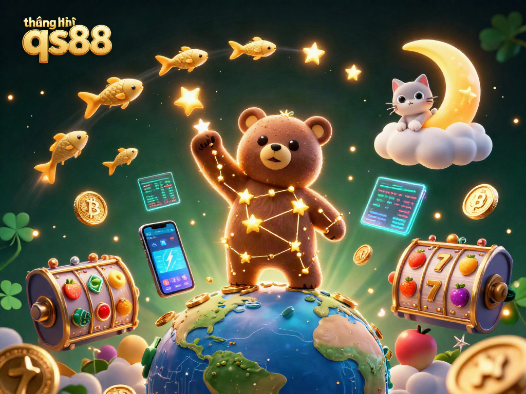 Engage with the thrilling world of thương hiệu qs88 featuring vibrant slots, coins, and celestial characters in action