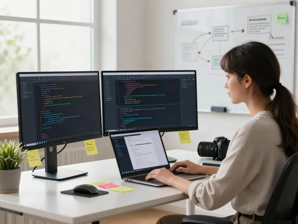 Woman optimizing instant indexing techniques in a modern digital workspace.