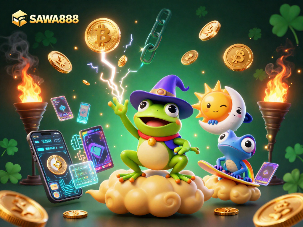 Engage with SAWA888's exciting gaming experience, featuring golden coins and vibrant 3D characters.