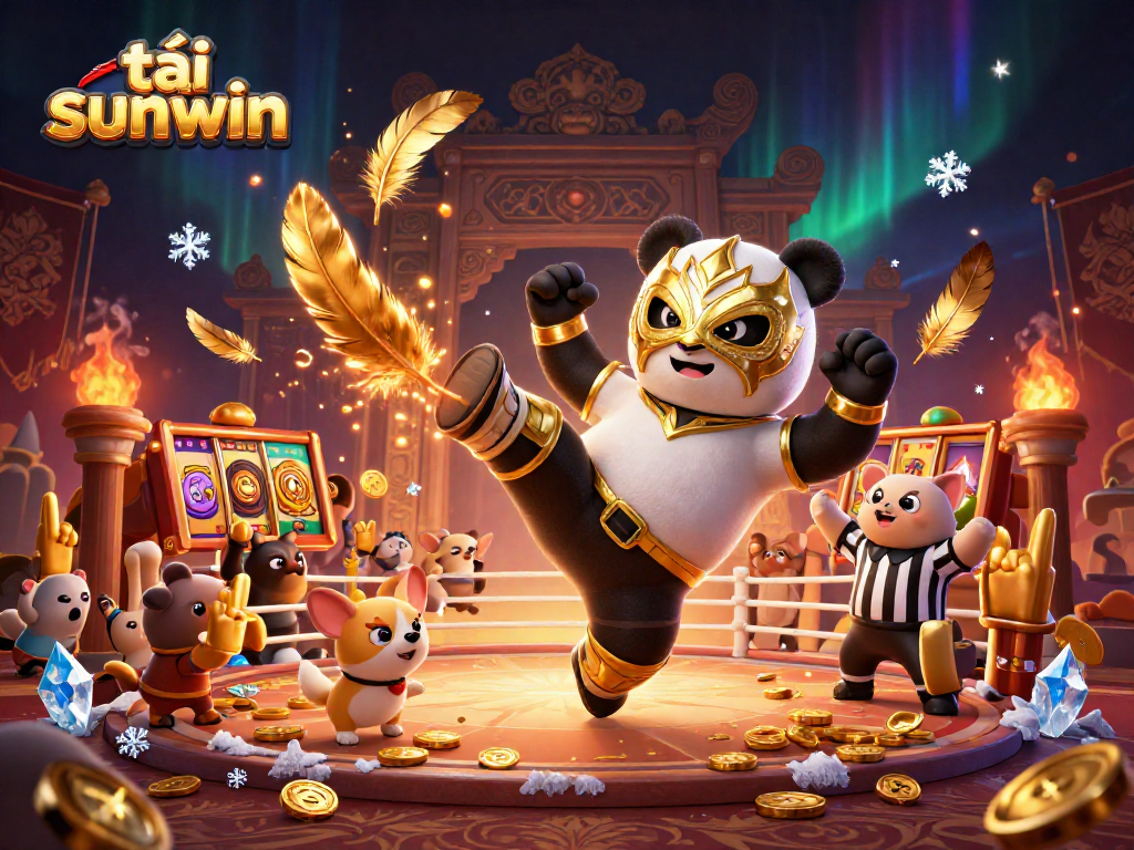 Engage in gameplay excitement with tải sunwin featuring a panda wrestler and vibrant casino atmosphere.