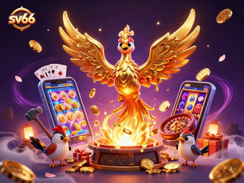 Experience thrilling winning moments at sv66 with a molten golden phoenix amidst casino games.