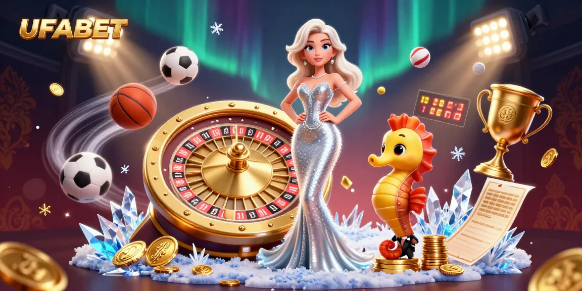 Win big with UFABET's vibrant casino scene featuring a glamorous mermaid and dynamic game elements.
