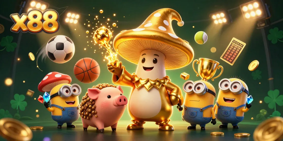X88 players winning strategies with golden mushroom wizard and sports dynamic elements.