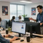 Call centre software in action with a diverse team providing customer support efficiently.