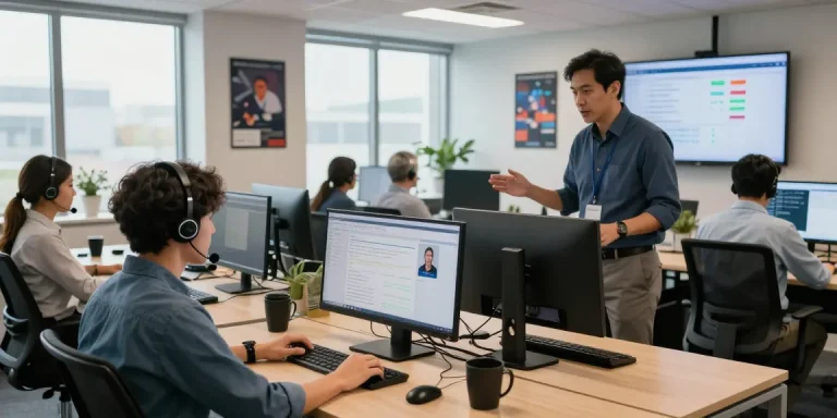 Call centre software in action with a diverse team providing customer support efficiently.