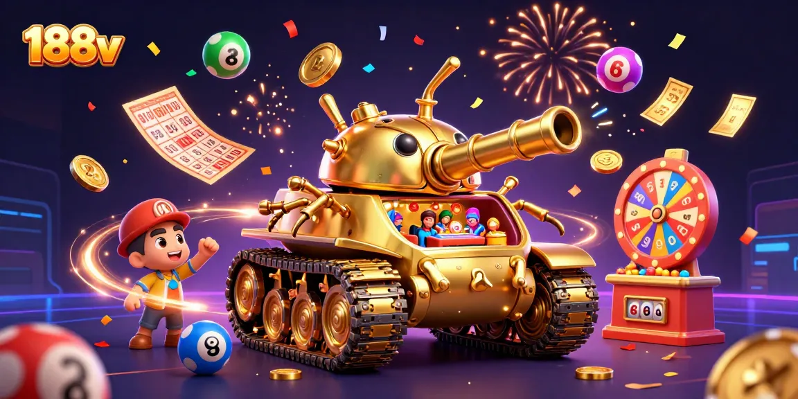 Join the fun at 188v with an exciting illustration of a casino tank bursting with game elements!