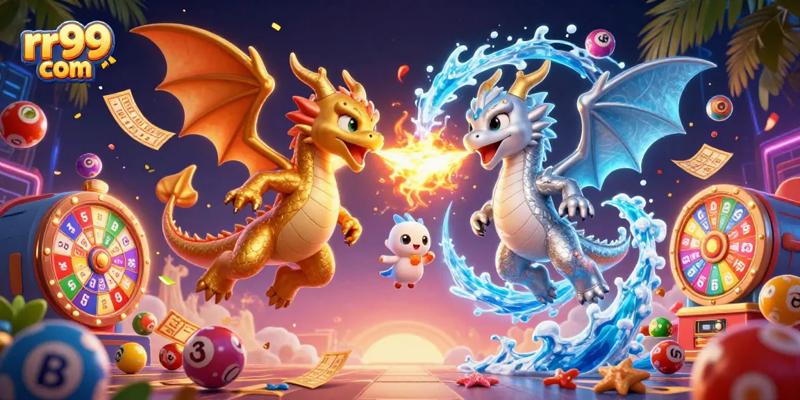 Experience thrilling wins with rr99 com, immersed in colorful casino action featuring dragons and lottery elements.