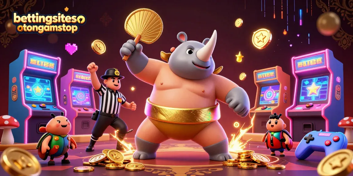BettingSitesNotOnGamStop showcases a dynamic scene with a rhinoceros beetle champion surrounded by casino elements.