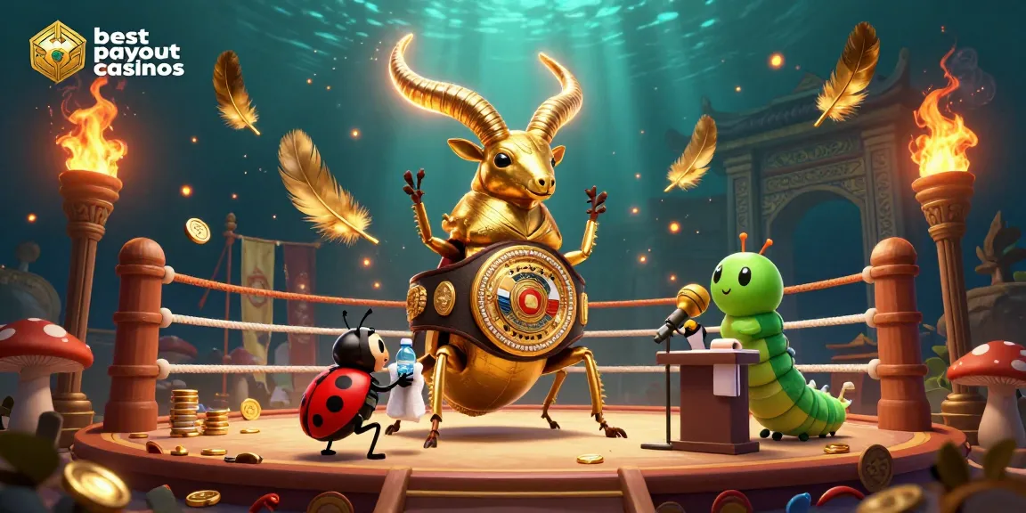 Experience thrilling action at best payout casinos with a golden stag beetle boxer and ladybug corner-man.