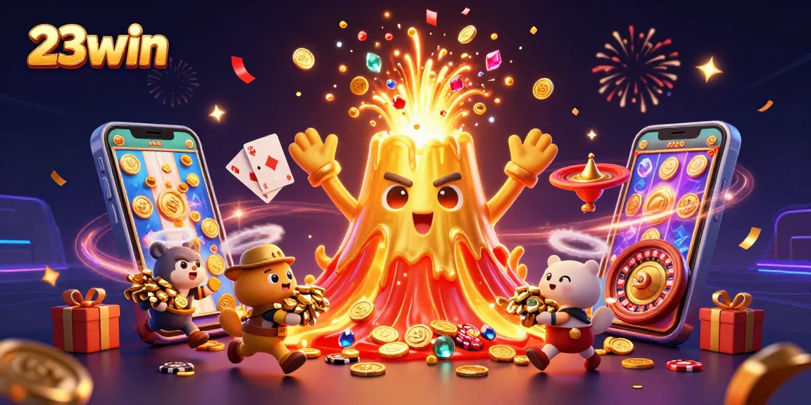 Experience the thrill of winning with 23win as gold coins erupt in a vibrant casino scene.