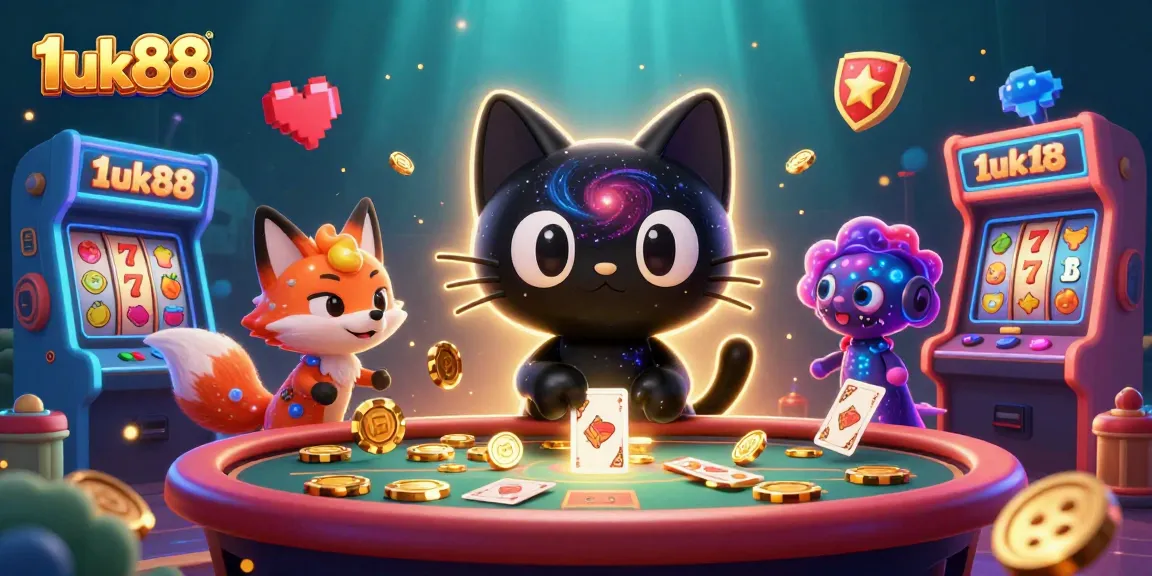 Engage in thrilling gaming at 1uk88 with vibrant characters in a cosmic casino scene.