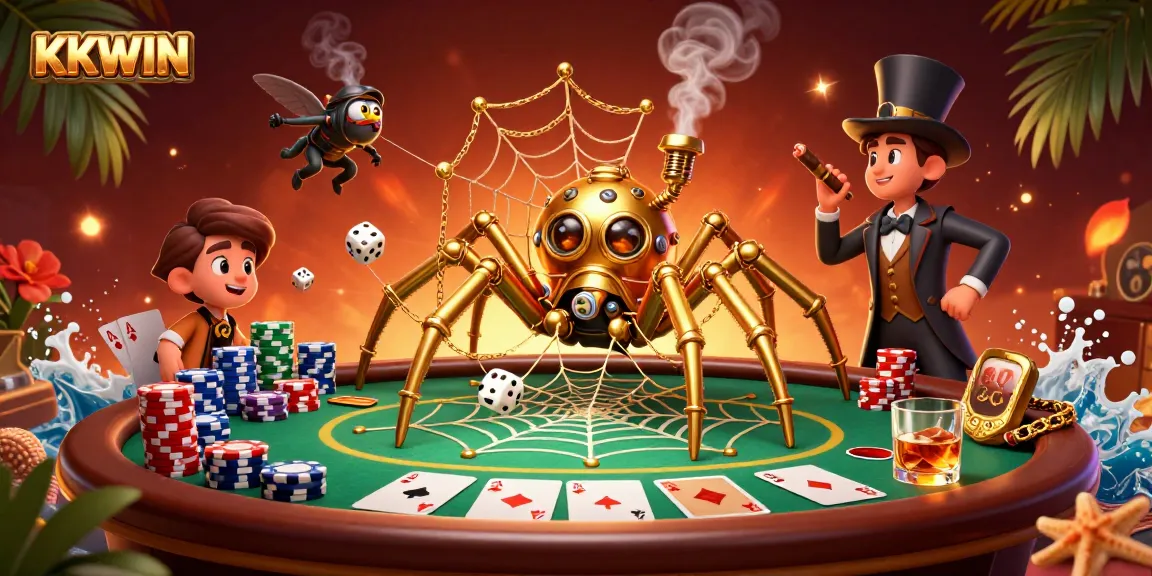 Experience the thrill of KKWIN poker with a steampunk twist featuring a golden spider trap.