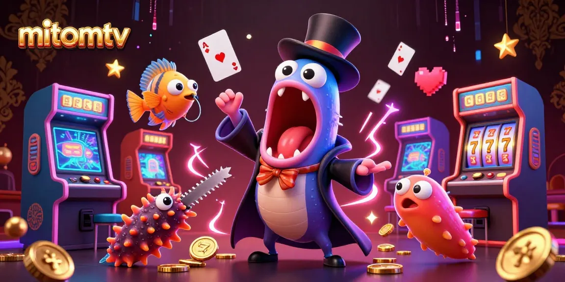 Experience thrilling magic with mitomtv as the gulper eel performs card tricks amid vibrant casino elements.